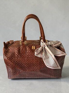 Vintage Fendi Woven Brown Leather Satchel | Top Handle Bag